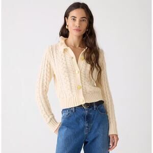 J. Crew Cream Cable Knit Cardigan Sweater Women's Size Medium VGUC Button Up